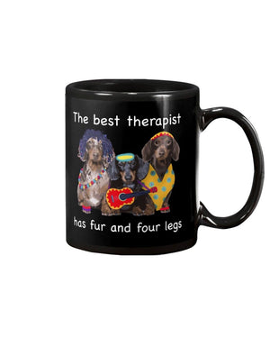Dachshund the best therapy has fur and four legs Mug Black 11Oz