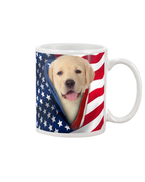 Gold Labrador Retriever Opened American flag  Mug White 11Oz