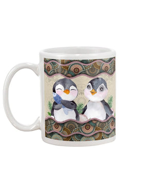 Two Cute Penguin Boho Pattern Mug White 11Oz