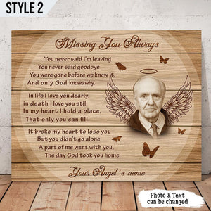 Missing You Always Personalized Memorial Gift Wall Art Horizontal Poster Canvas Framed Print