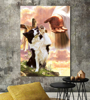 Border Collie God Jesus Hand Canvas