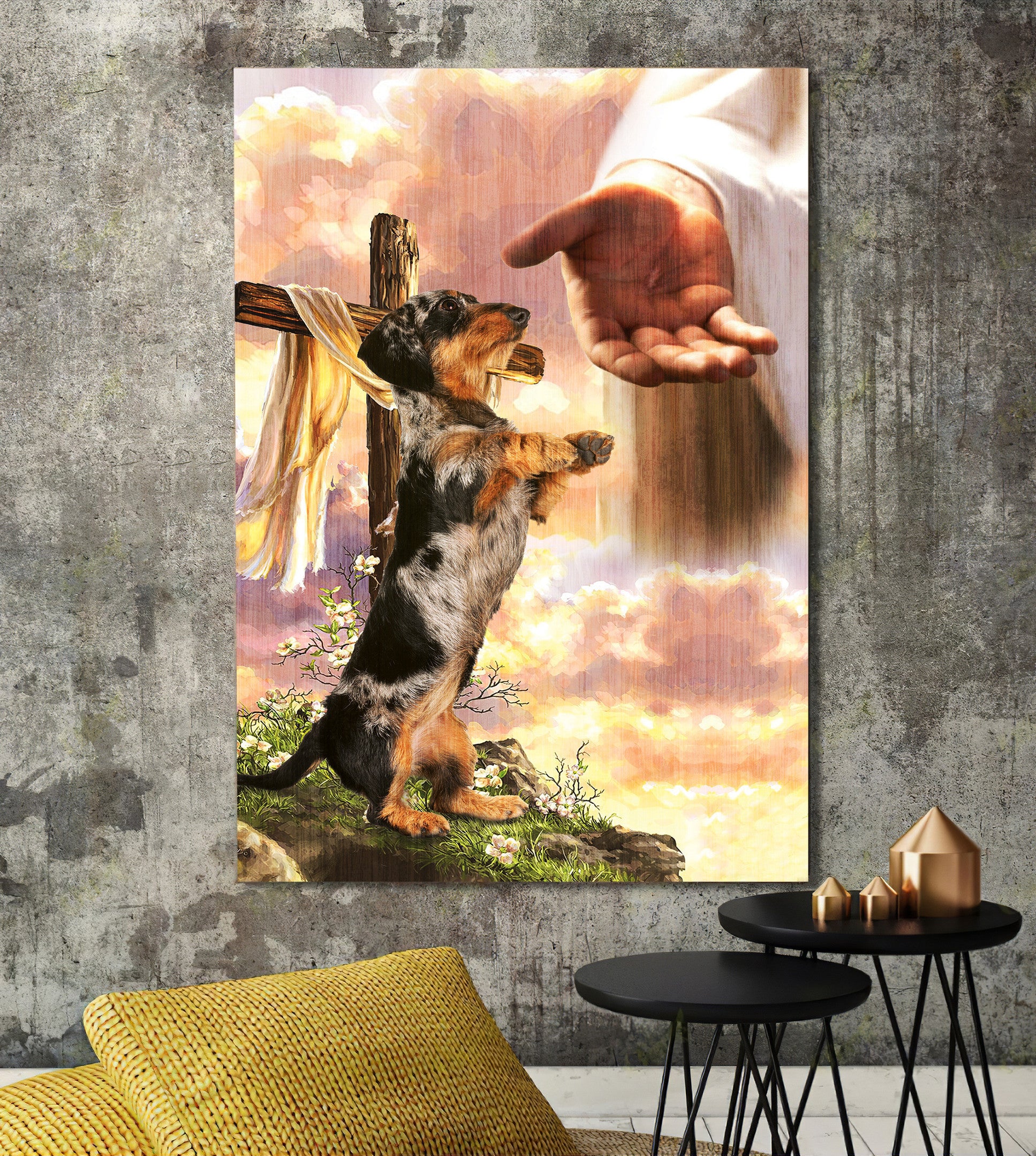 Wirehaired Dachshund God Jesus Hand Photo Canvas