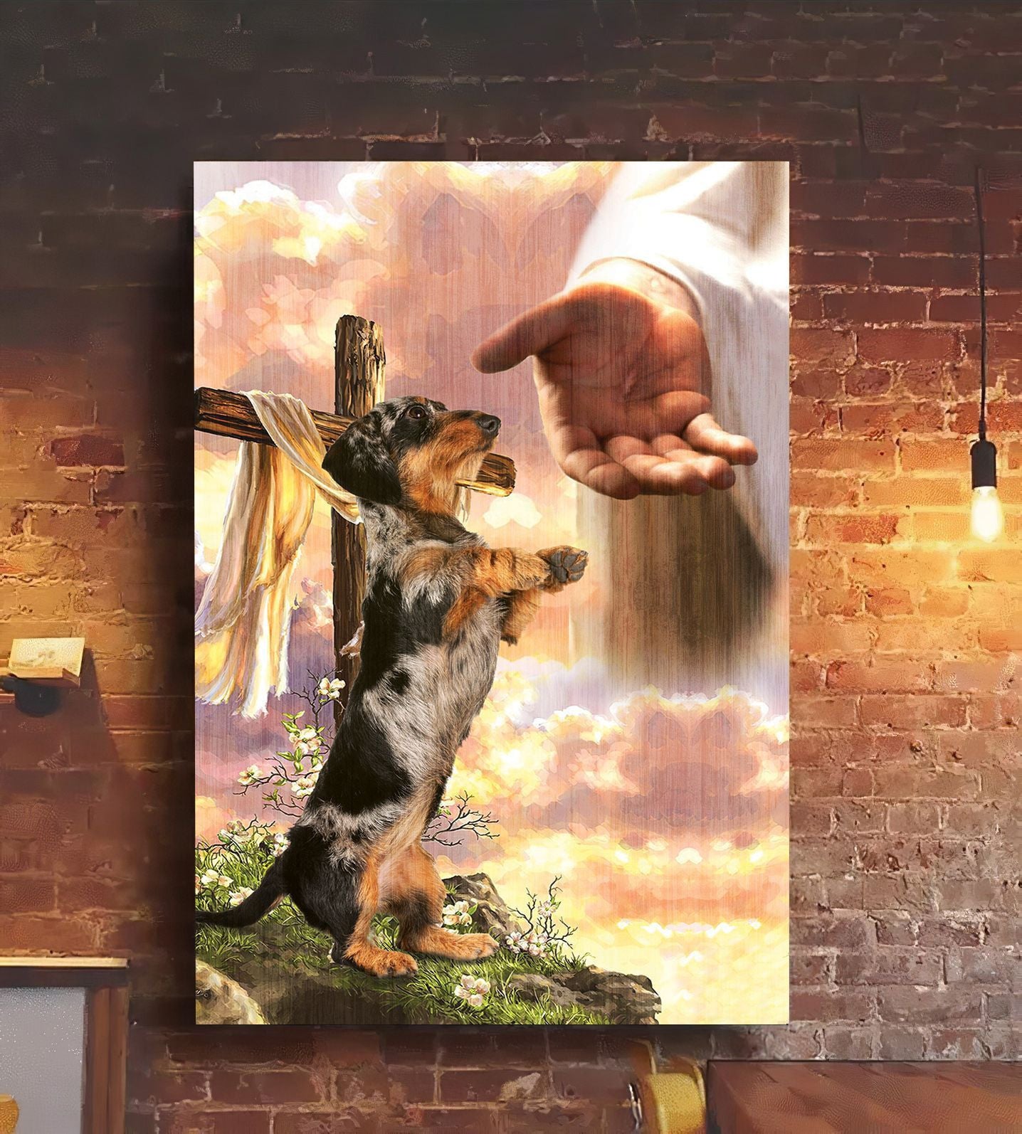 Wirehaired Dachshund God Jesus Hand Photo Canvas