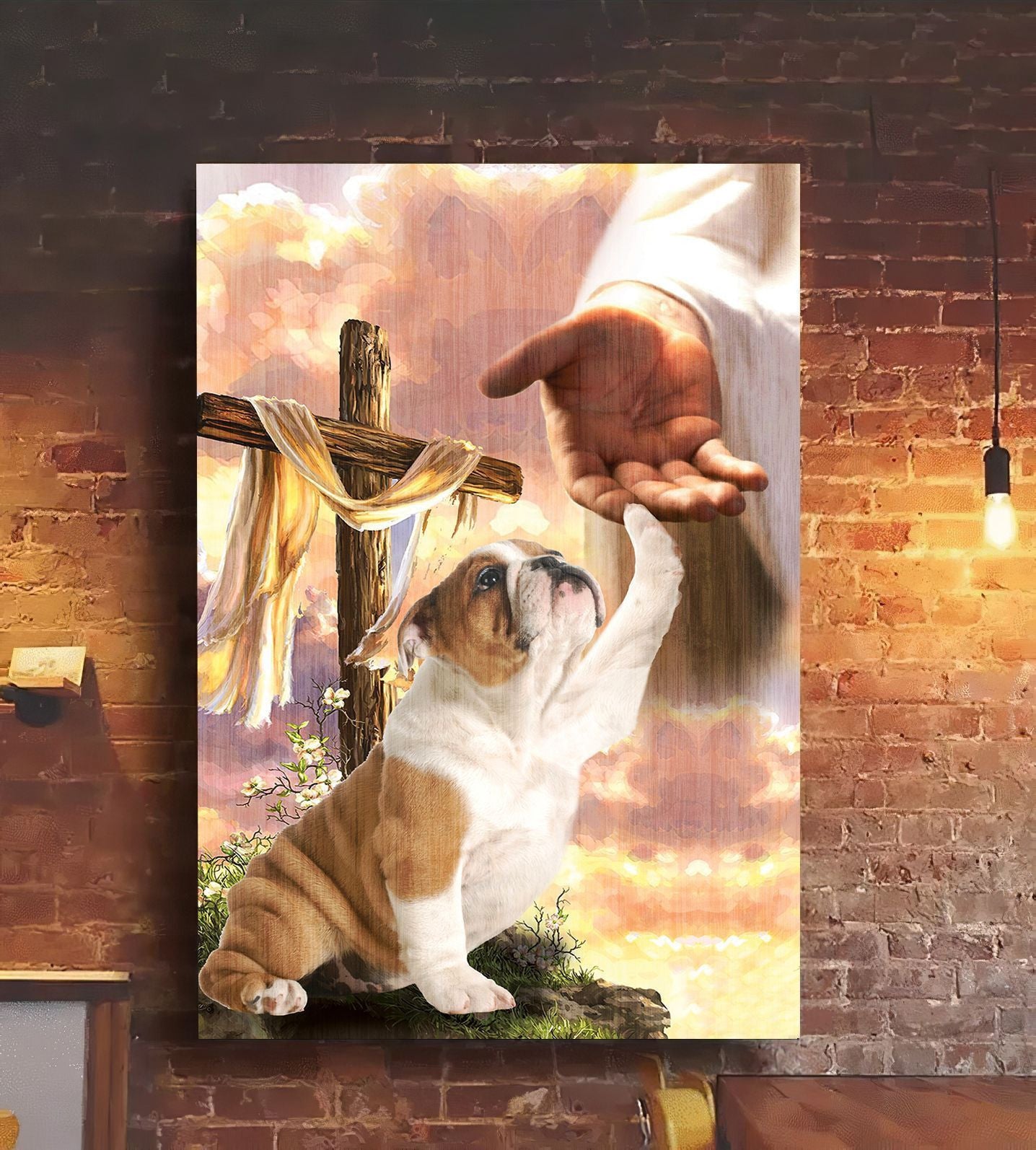 Bulldog God Jesus Hand Canvas