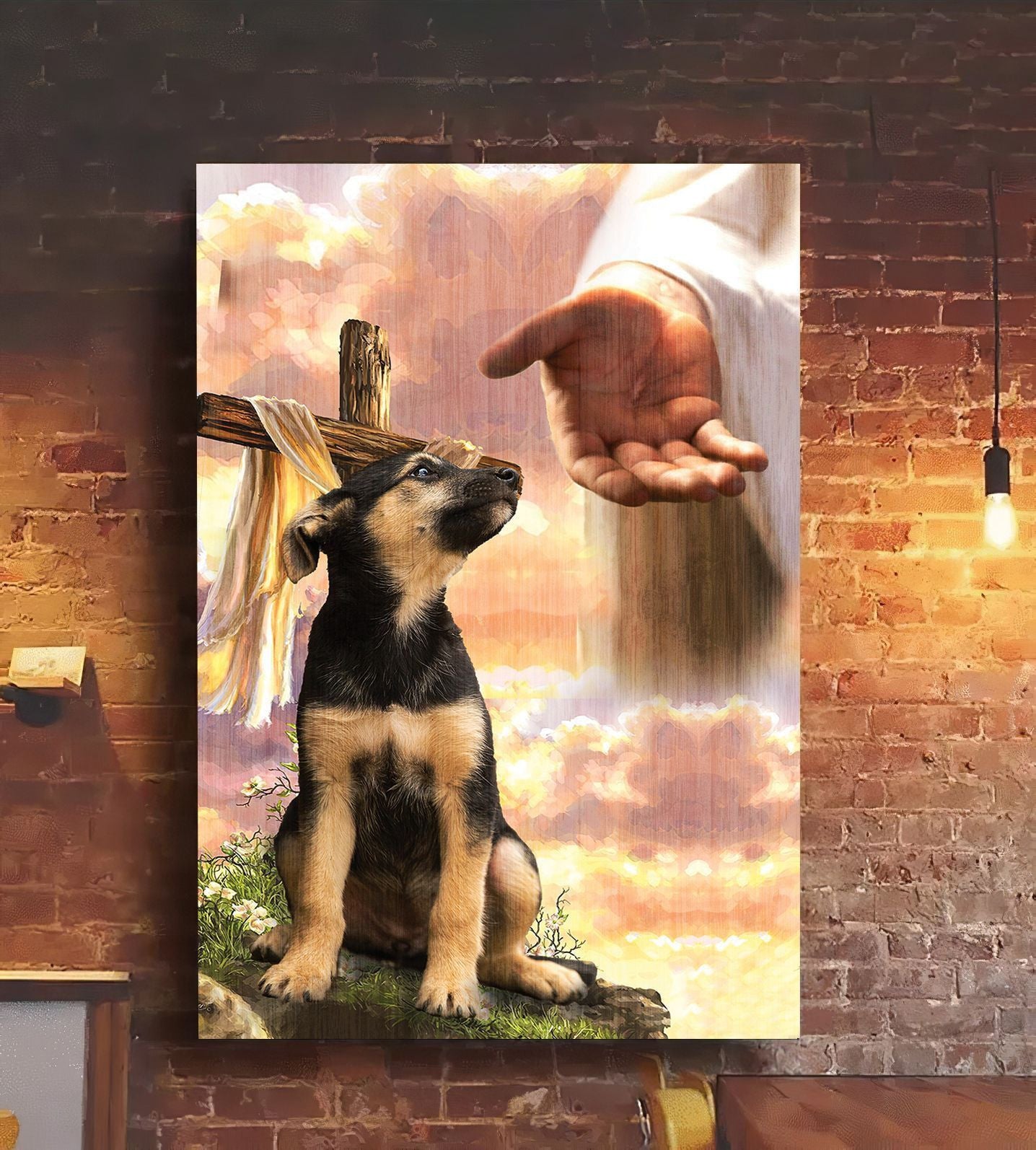 Little German Shepherd God Jesus Hand Canvas