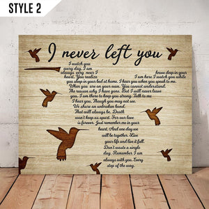 I Never Left You Memorial Gift Typography Cardinal Bird Hummingbird Butterfly Dragonfly Wall Art Horizontal Poster Canvas Framed Print