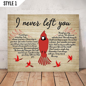 I Never Left You Memorial Gift Typography Cardinal Bird Hummingbird Butterfly Dragonfly Wall Art Horizontal Poster Canvas Framed Print