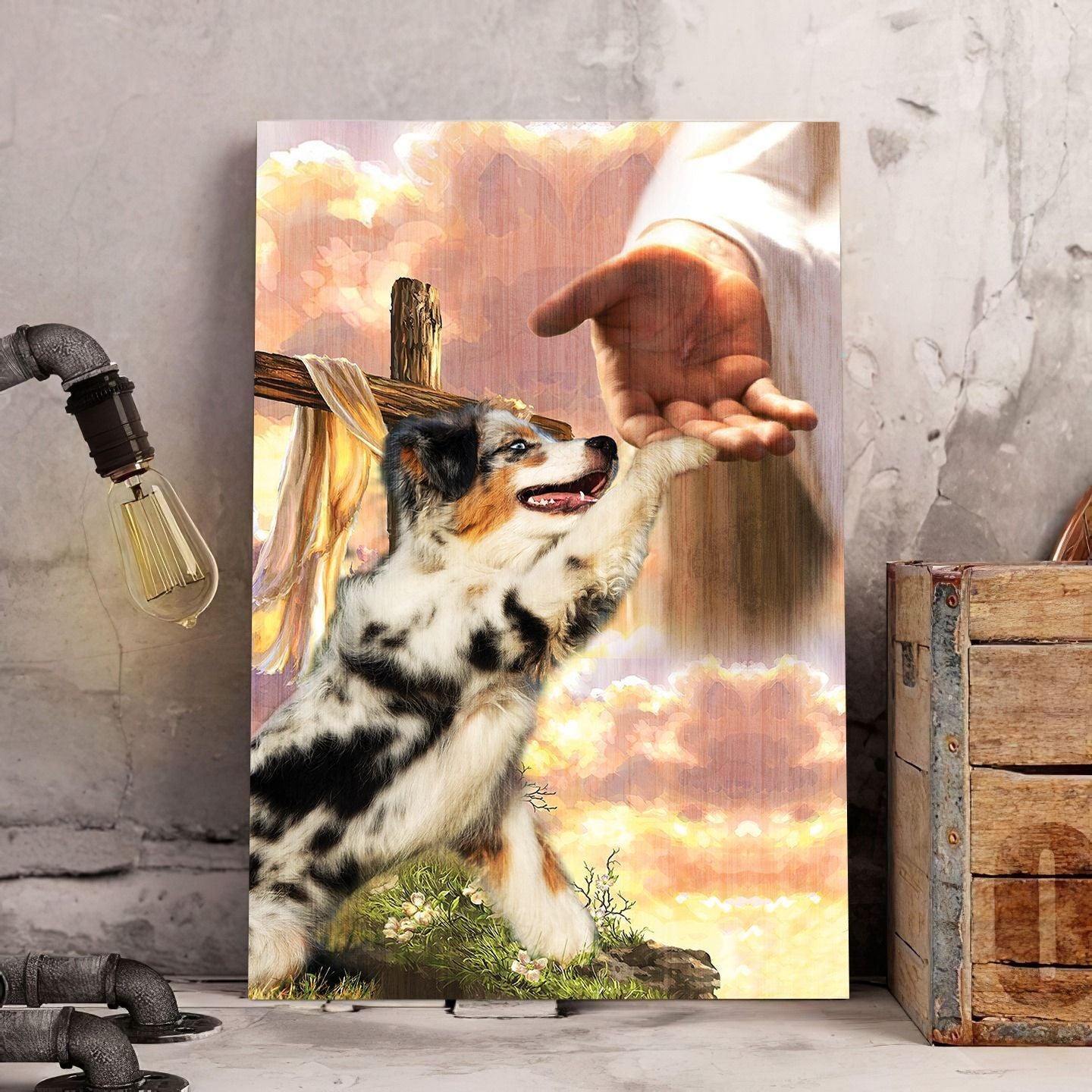 Little Australian Shepherd God Jesus Hand Canvas