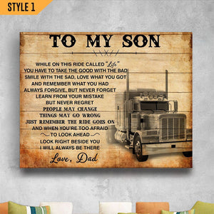 To My Son Trucker Gift From Dad Wall Art Horizontal Poster Canvas Framed Print