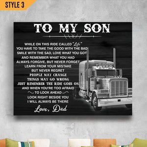 To My Son Trucker Gift From Dad Wall Art Horizontal Poster Canvas Framed Print