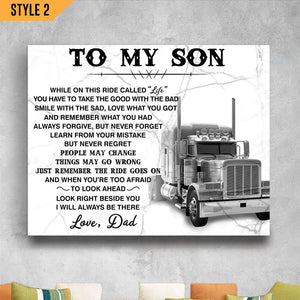 To My Son Trucker Gift From Dad Wall Art Horizontal Poster Canvas Framed Print