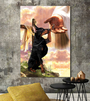 Doberman God Jesus Hand Canvas