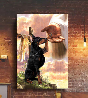 Doberman God Jesus Hand Canvas