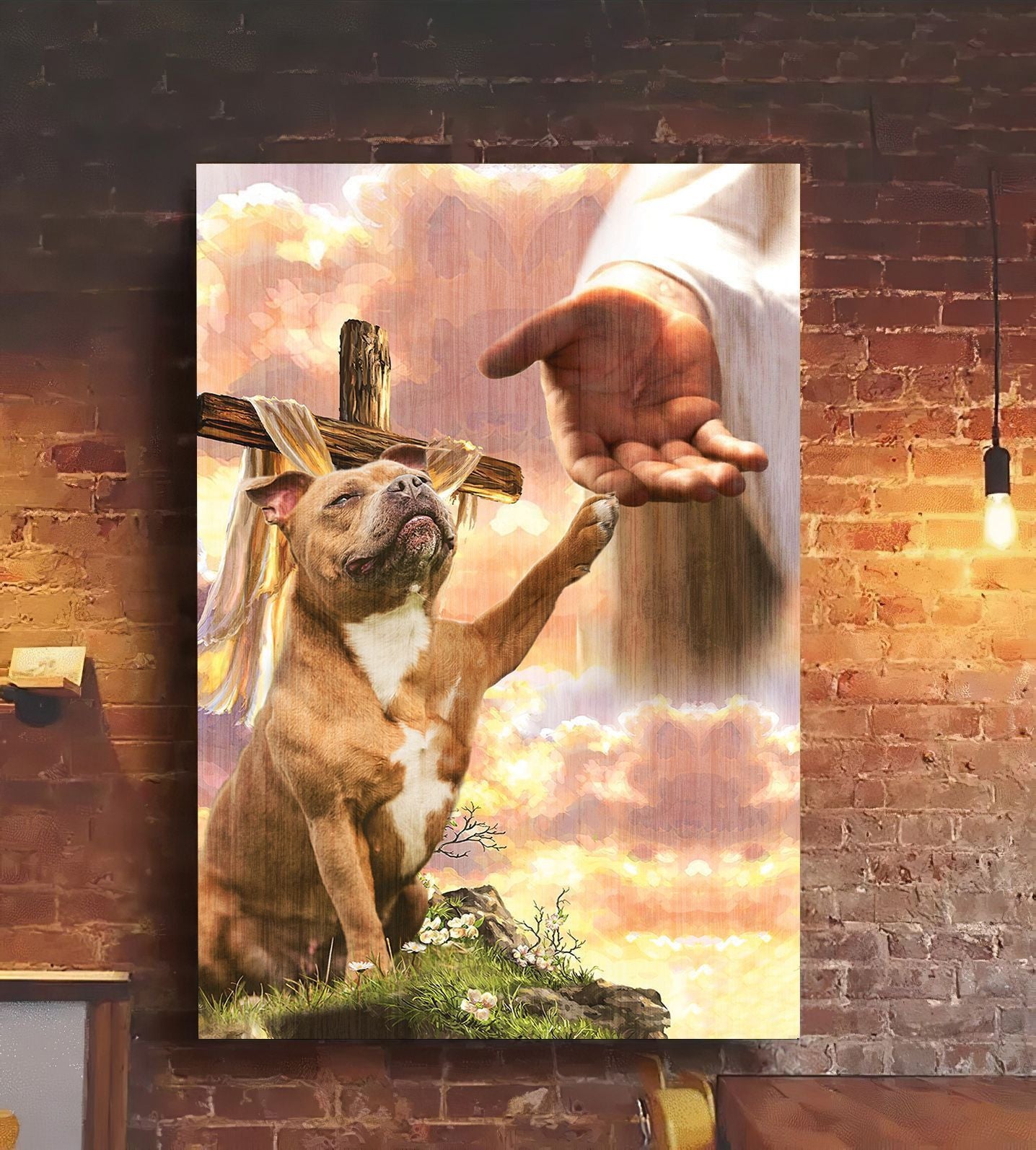 Staffordshire Bull Terrier (Staffies) God Jesus Hand Photo Canvas