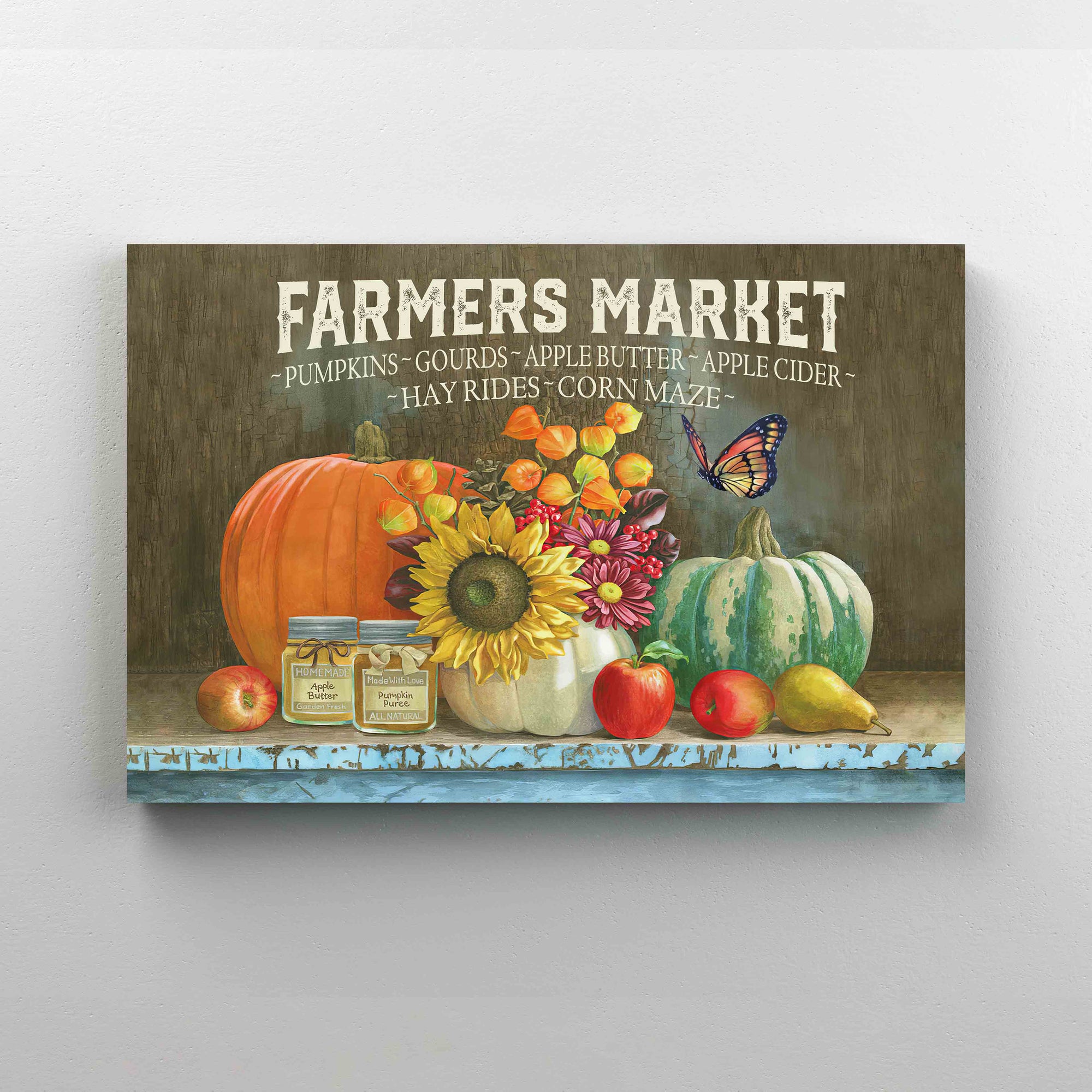 Farmers Market Canvas, Pumpkin Canvas, Sunflower Canvas, Butterfly Canvas, Apple Canvas