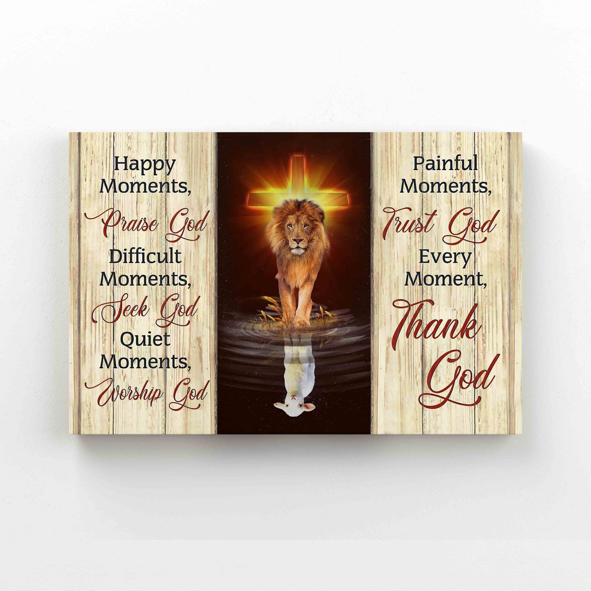 Happy Moments Praise God Canvas, God Canvas, Lion Canvas, Lamb Canvas, Christmas Canvas