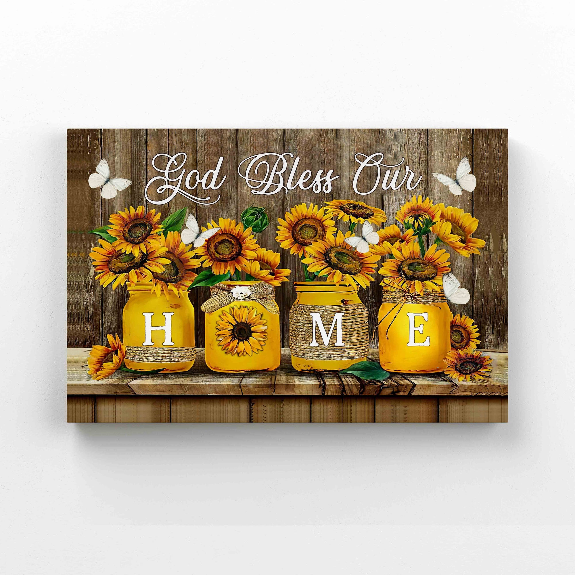 God Bless Our Home Canvas, God Canvas, Sunflower Canvas, Wall Art Canvas, Gift Canvas