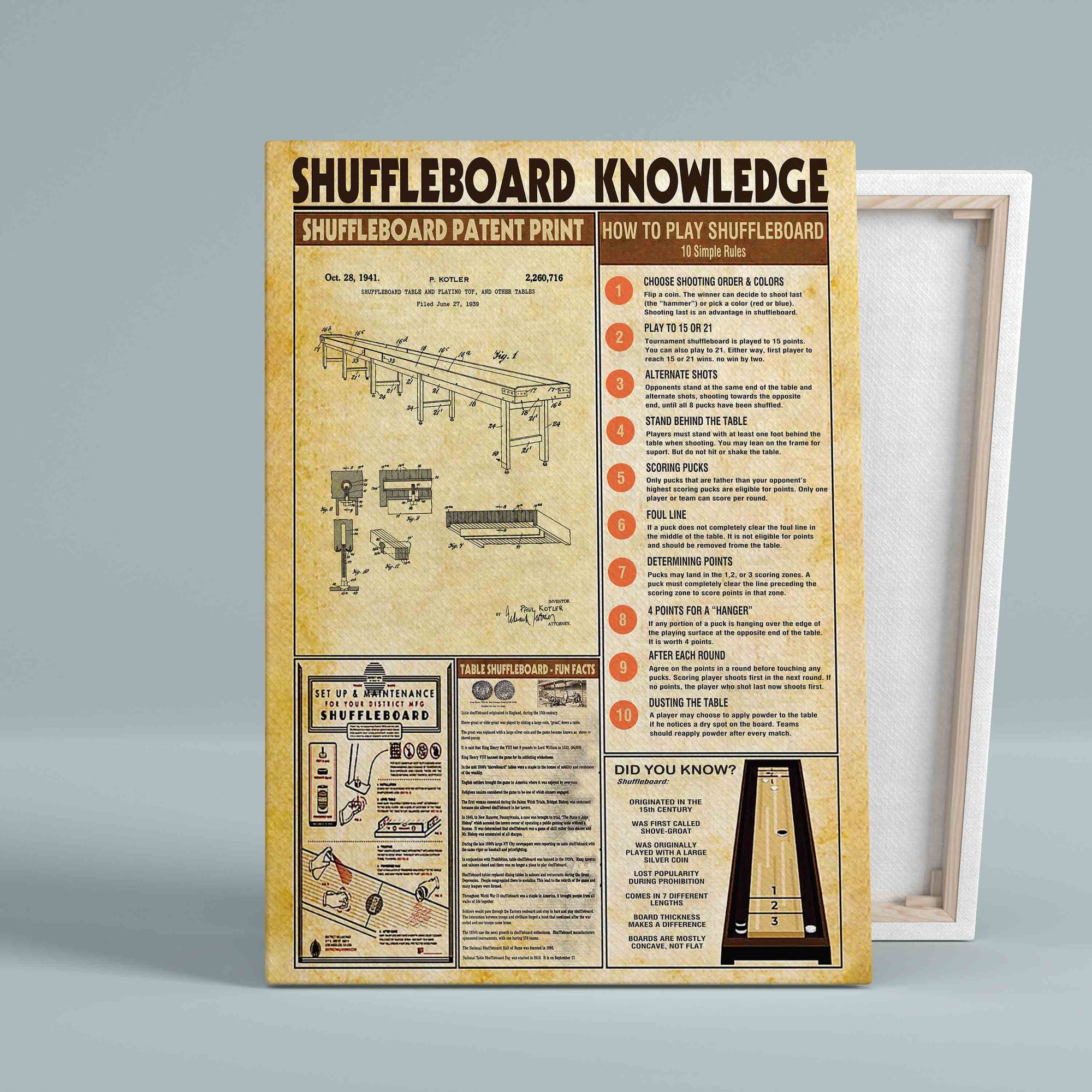 Shuffleboard Knowledge Canvas, Shuffleboard Canvas, Wall Art Canvas, Gift Canvas, Christmas Canvas