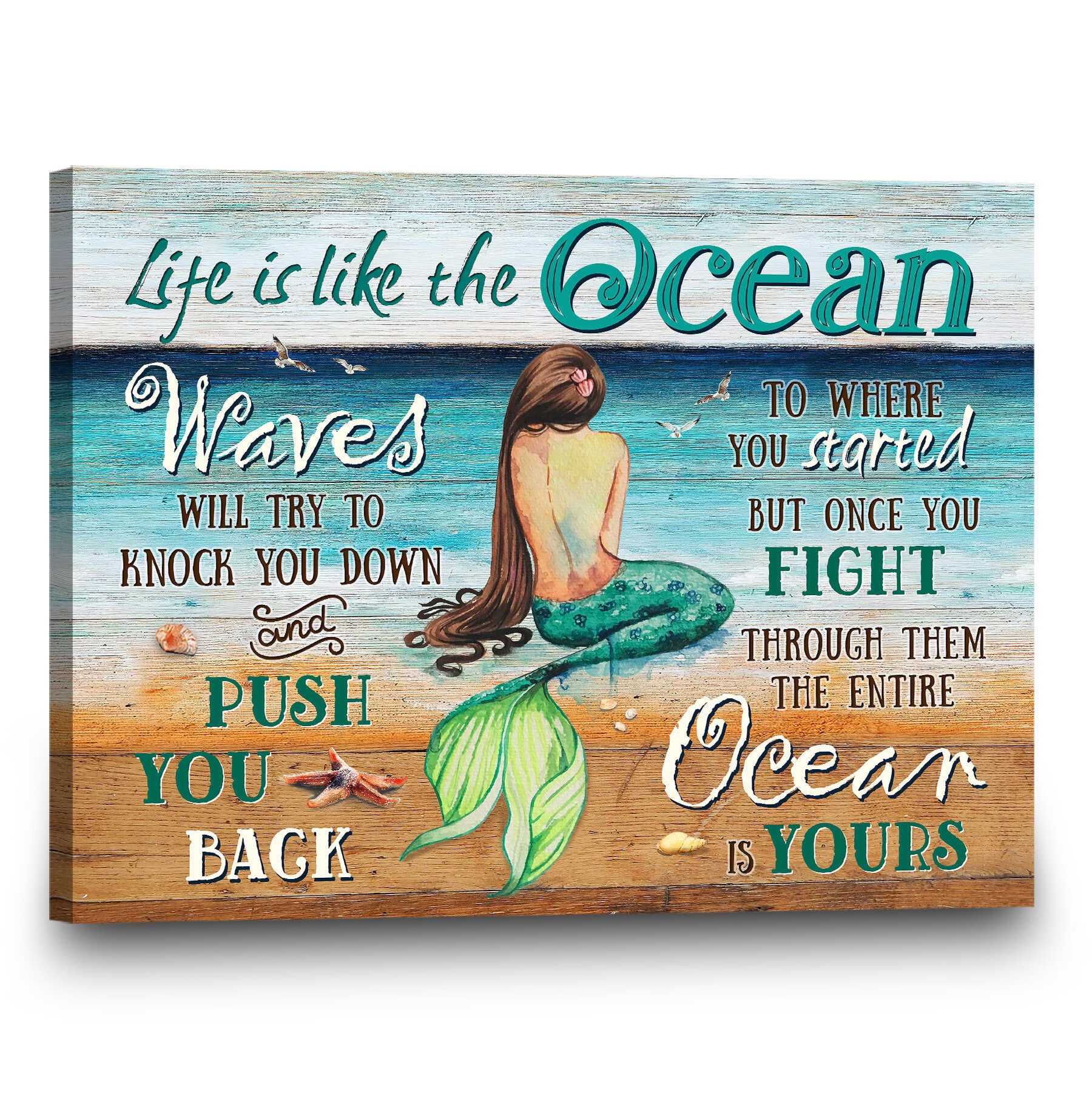 Stunning Gift Beach Canvas Coastal Decor Mermaid Life Is Like The Ocean