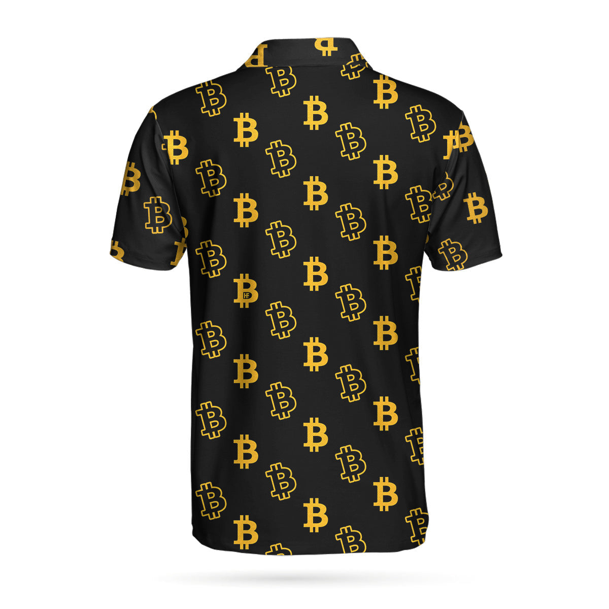 Seamless Pattern Bitcoin Polo Shirt, Luxury Black And Gold Polo Shirt, Best Cryptocurrency Shirt For Men