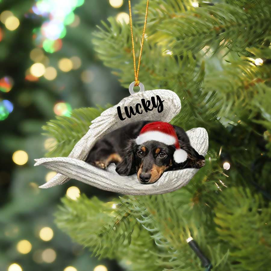 Personalized Black and Tan Dachshund Sleeping Angel Christmas Ornament