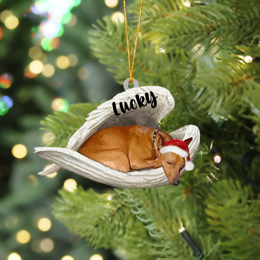 Personalized Miniature Pinscher (Red) Sleeping Angel Christmas Ornament