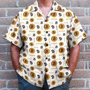 Bitcoin Seamless Pattern In White Background - Hawaiian Shirt