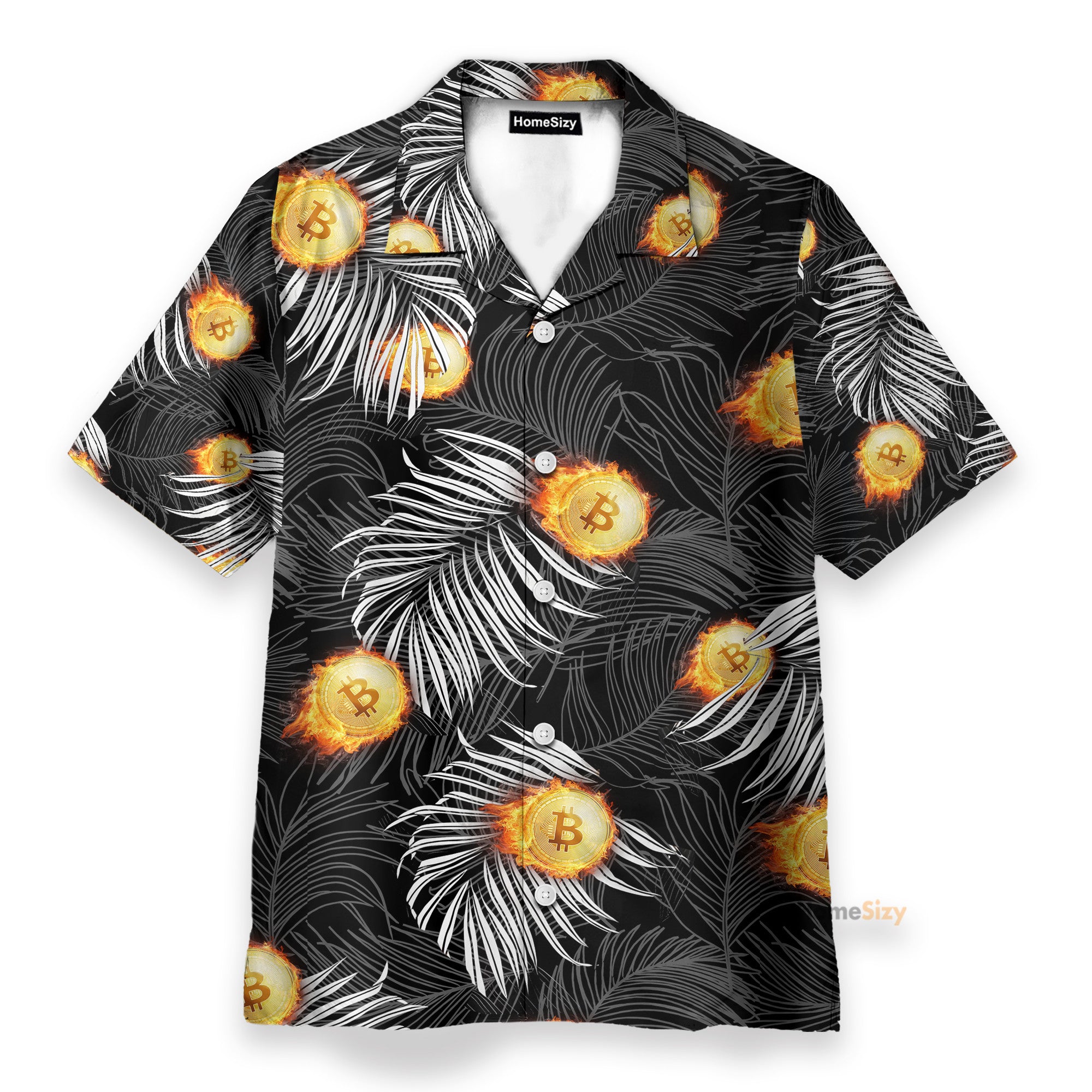 Bitcoin Flame And Tropical Pattern - Hawaiian Shirt