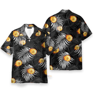 Bitcoin Flame And Tropical Pattern - Hawaiian Shirt