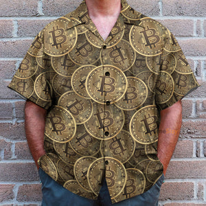 Realistic Seamless Bitcoin Cryptocurrency - Hawaiian Shirt