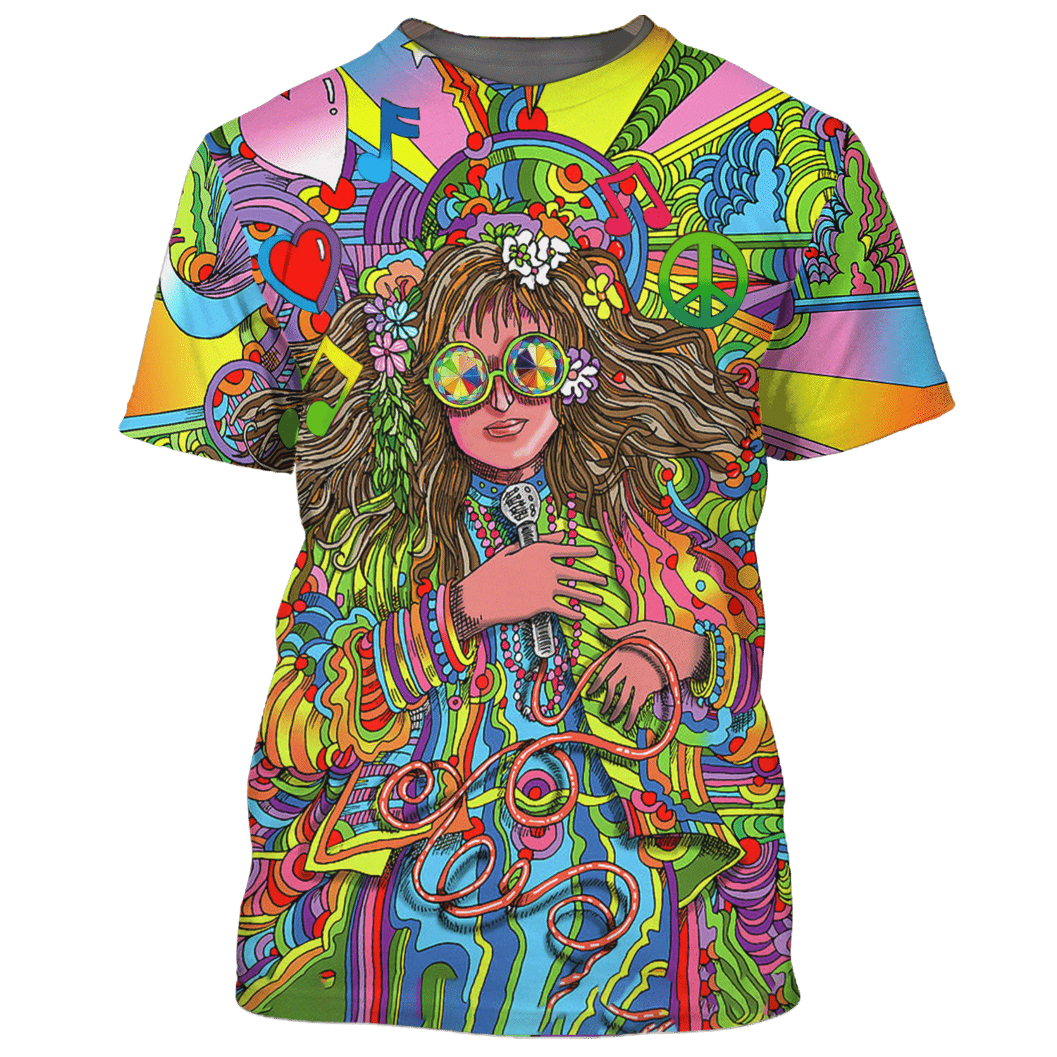 Hippie Glasses Girl With Mic Colorful - T-Shirt