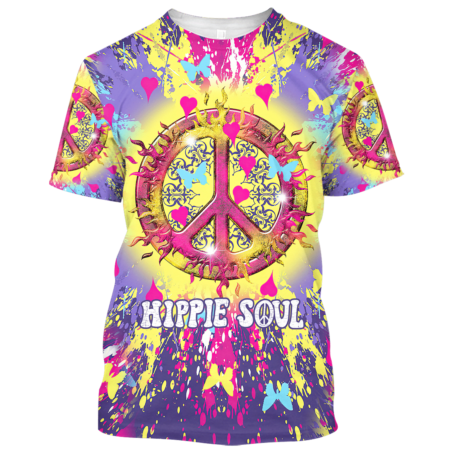 Hippie Butterfly And Heart Soul Of Peace- T-Shirt