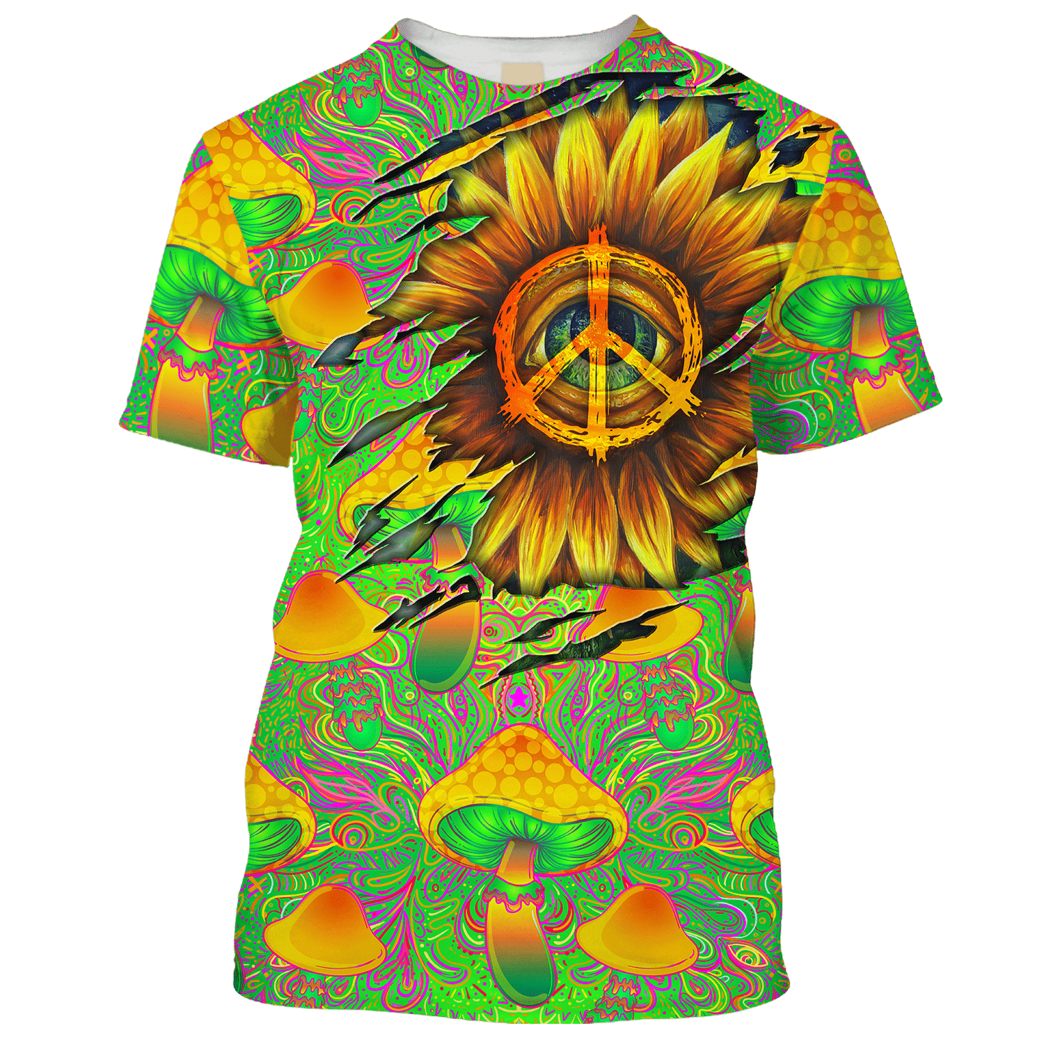 Hippie The Eye In The Sunflower, Mushroom - T-Shirt