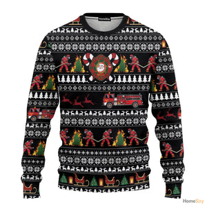 3D Santa Village Firefighter Ugly Sweater - Best Gift For Christmas