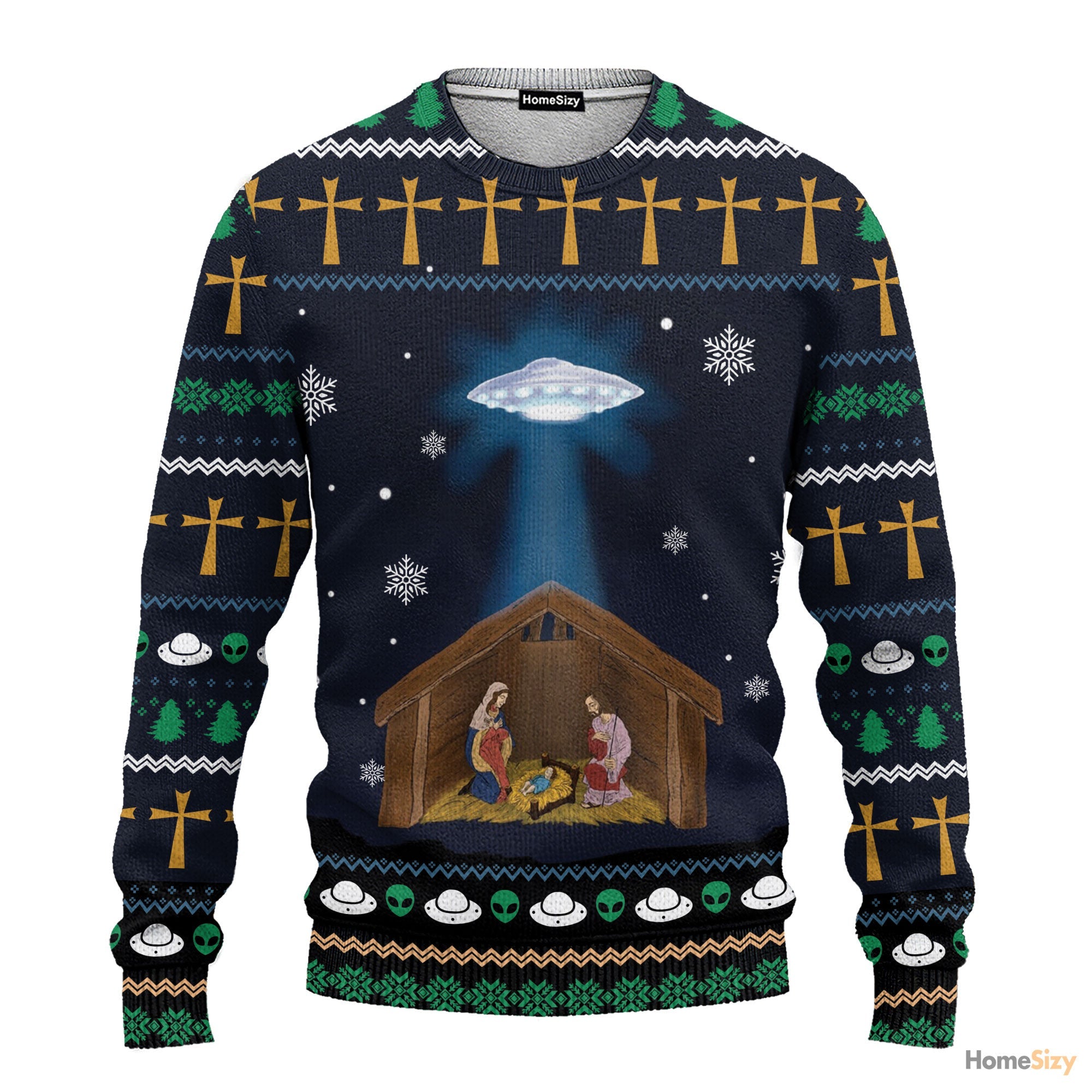 Jesus Nativity With UFO Star Ugly Sweater - Best Gift For Christmas