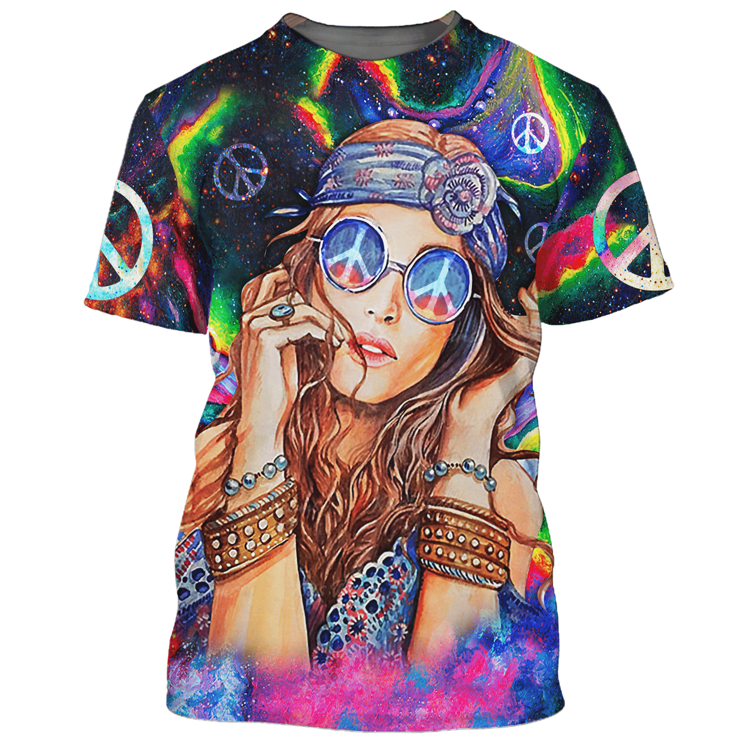 Hippie Type Girl In A Colorful World - T-Shirt