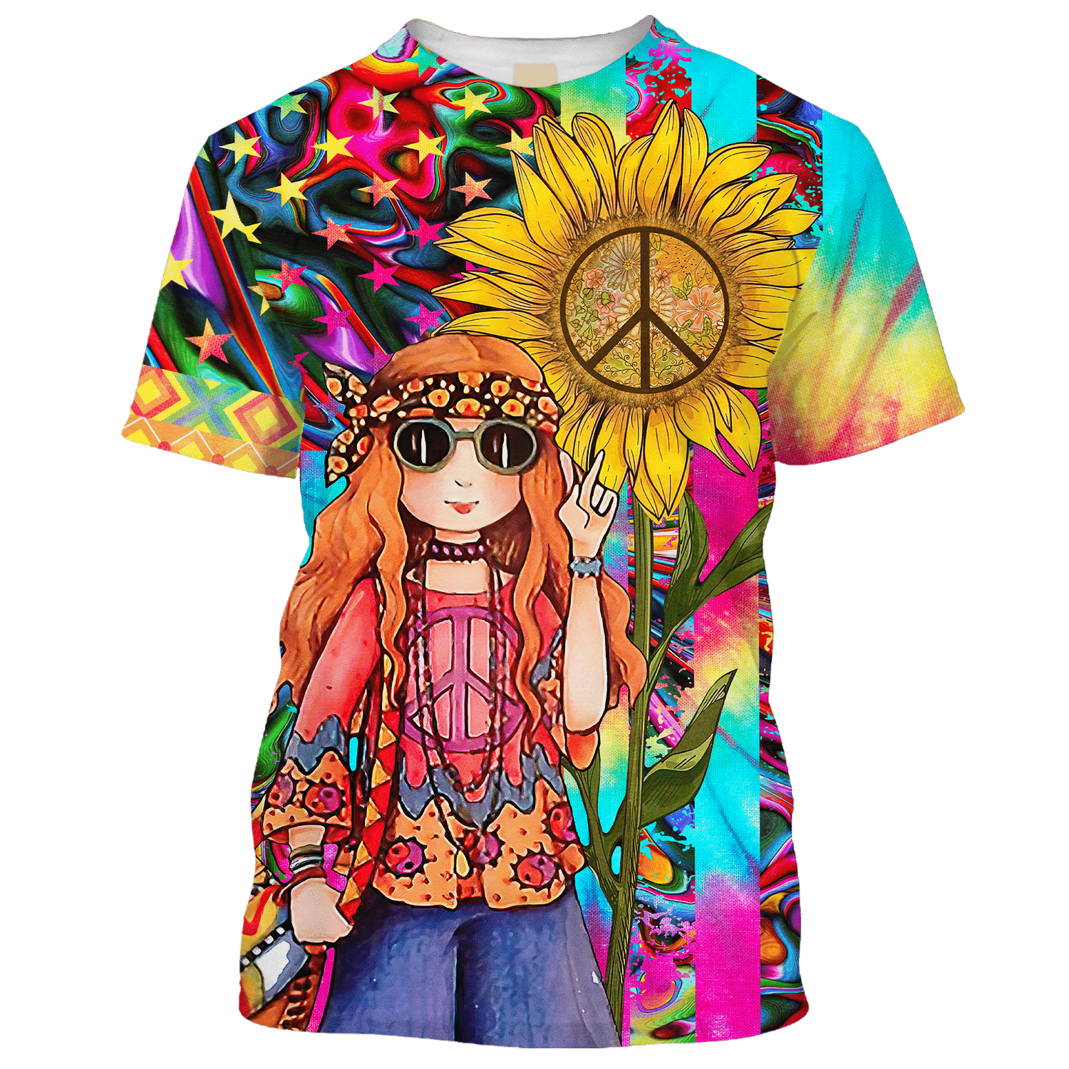 Hippie The Girl With Sunflower Peace Colorful