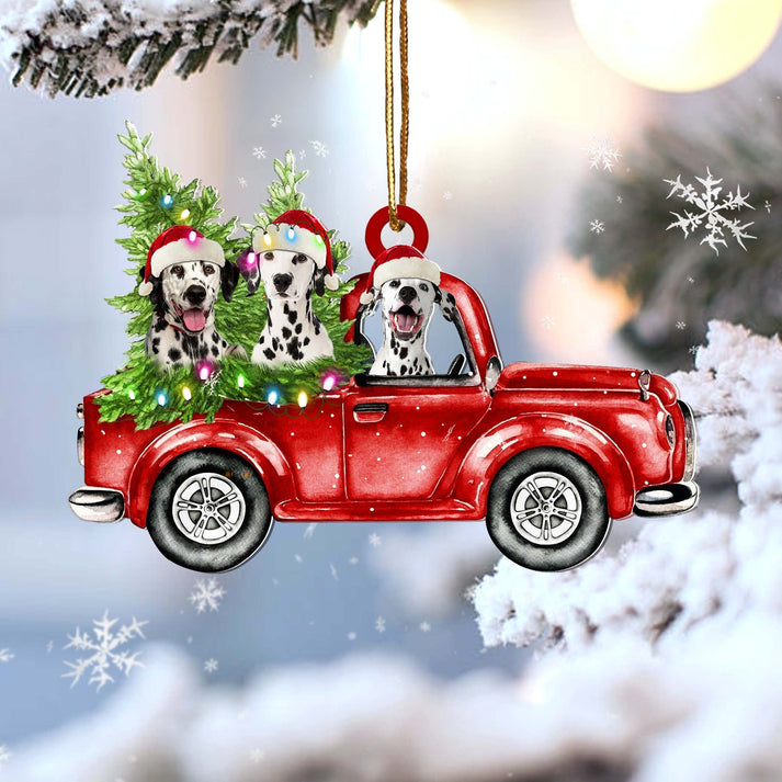 Dalmatian Red Car Christmas Ornament