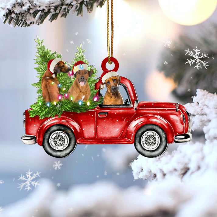 Rhodesian Ridgeback Red Car Christmas Ornament