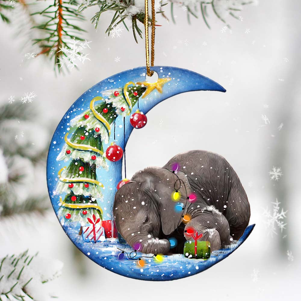 Elephant Christmas moon two sides ornament