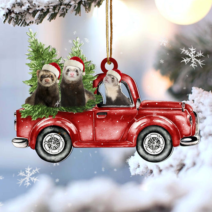 Ferret Red Car Christmas Ornament