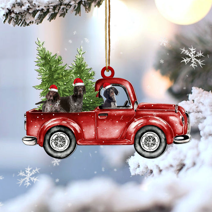 German Shorthaired Pointer Red Car Christmas - One Side Ornament