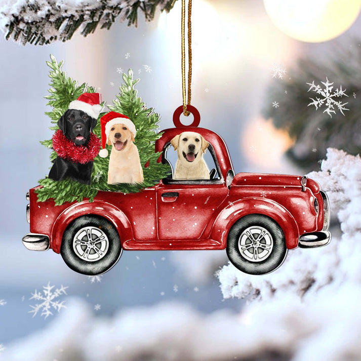 Labrador Retriever Red Car Christmas Ornament