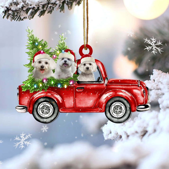 Maltese Red Car Christmas Ornament