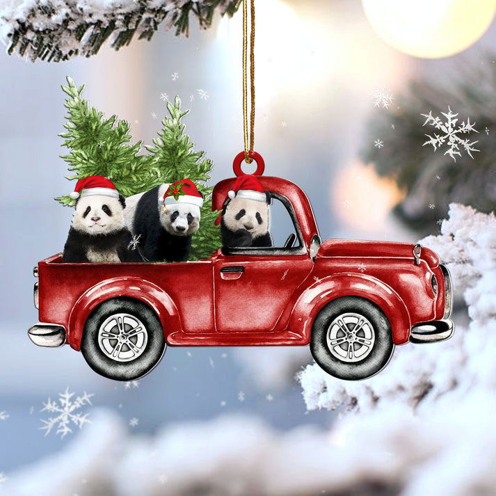 Panda Red Car Christmas Ornament