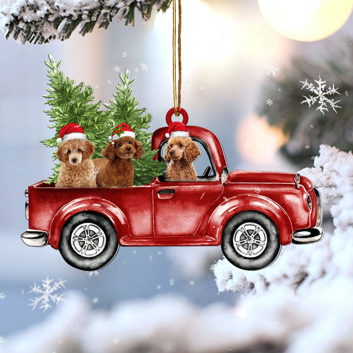 Poodle Red Car Christmas Ornament