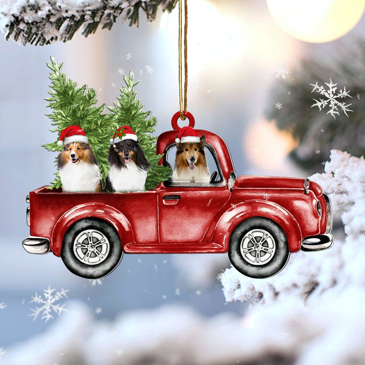 Sheltie Red Car Christmas Ornament