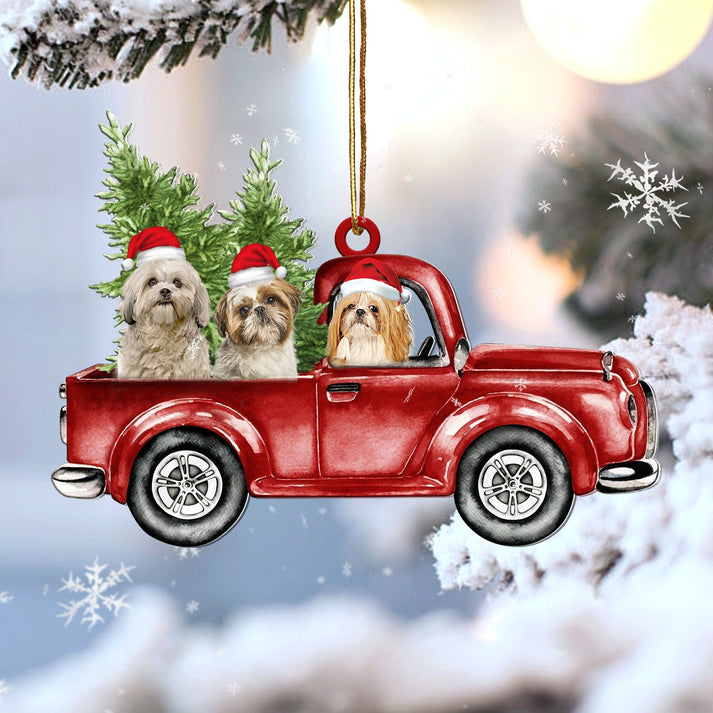 Shih Tzu Red Car Christmas Ornament