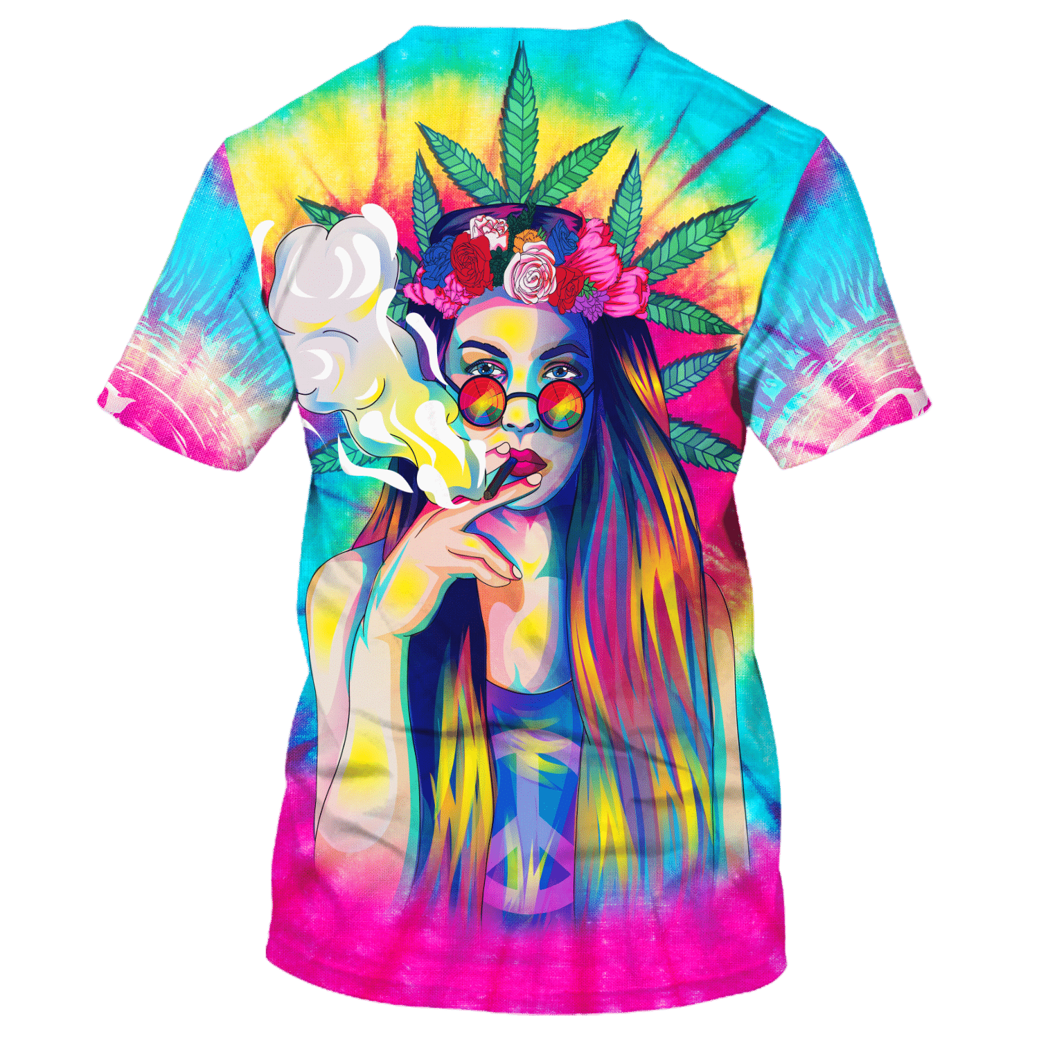 Hippie Personality Girl Smoking Colorful - T-Shirt