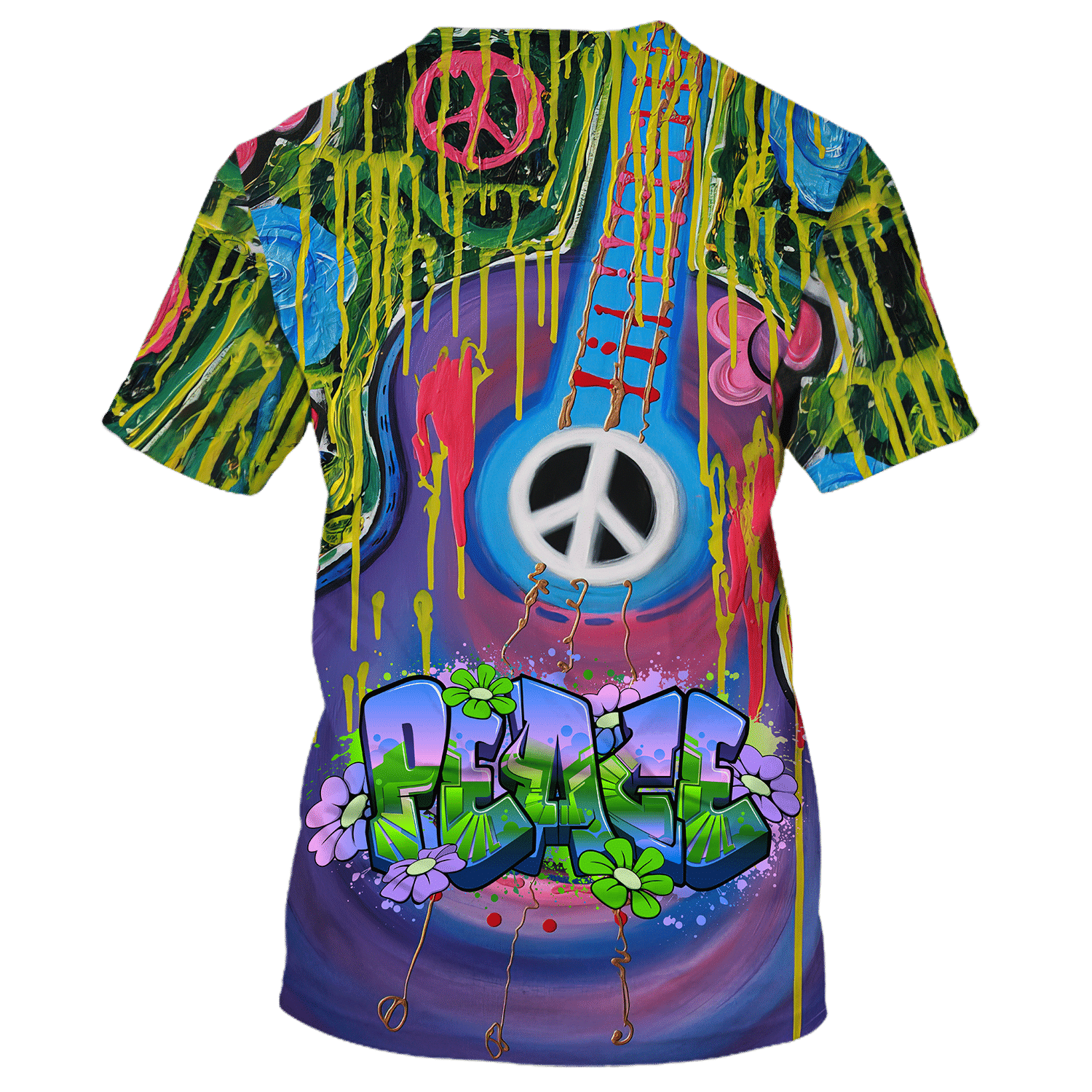 Hippie Music With Guitar And Peace  - T-Shirt